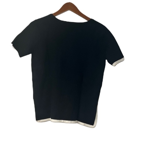 Zara Knit Women's Black Short Sleeve Sweater Sz M cropped casual work white trim - Picture 3 of 8